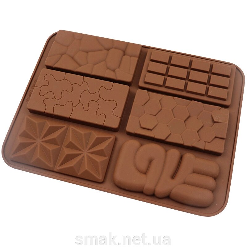 Форма силіконова плитки шоколаду Асорті (на 6 шт.) від компанії Інтернет магазин "СМАК" - фото 1