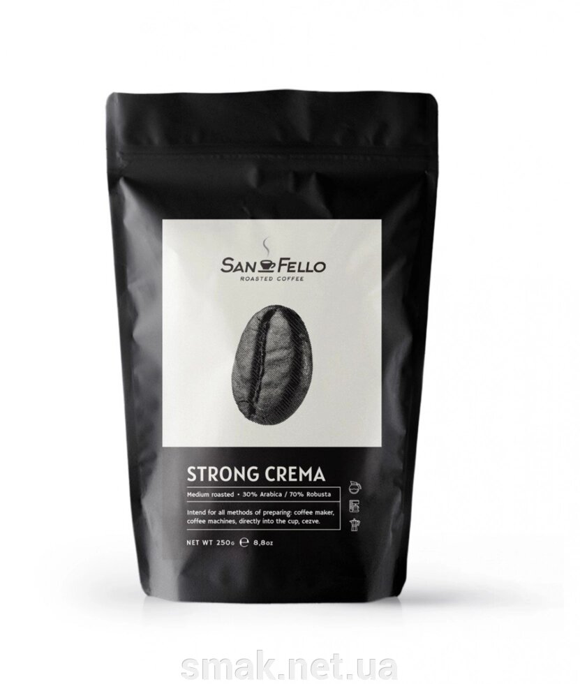 Кава в зернах свіжа обсмажування Strong Crema 250 грам від компанії Інтернет магазин "СМАК" - фото 1
