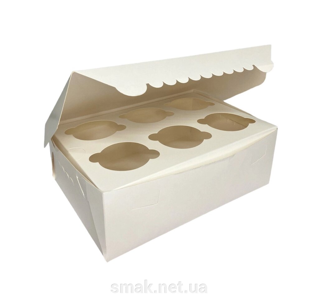 Коробка для кексів, маффинов, капкейк 25518090 мм для 6 кексів (без віконця) Біла (10 шт.) від компанії Інтернет магазин "СМАК" - фото 1