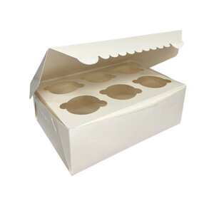 Коробка для кексів, маффінов, капкейк 25518090 мм для 6 кексів ( без віконця ) Біла ( 3 шт. )