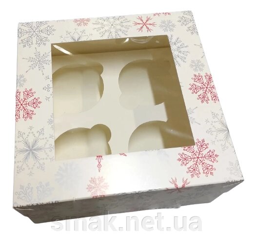 Коробка картонна для капкейк 170х170х90 зі сніжинками (3 шт.) від компанії Інтернет магазин "СМАК" - фото 1