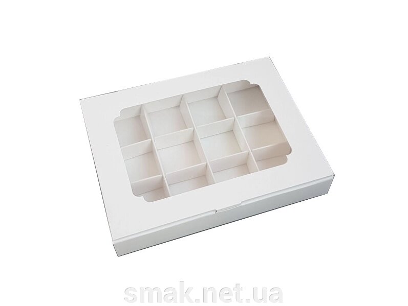 Коробка на 12 цукерок з віконцем, Біла 200х156х30 мм (3 шт) від компанії Інтернет магазин "СМАК" - фото 1