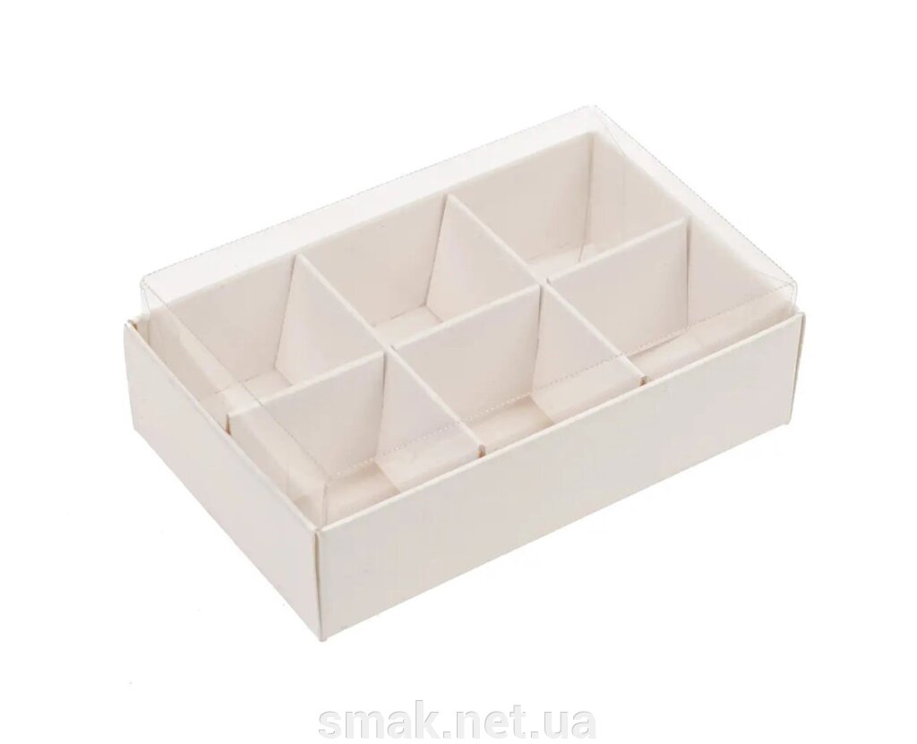 Коробка на 6 солодощів з прозорою кришкою білого 956030 (3шт) від компанії Інтернет магазин "СМАК" - фото 1