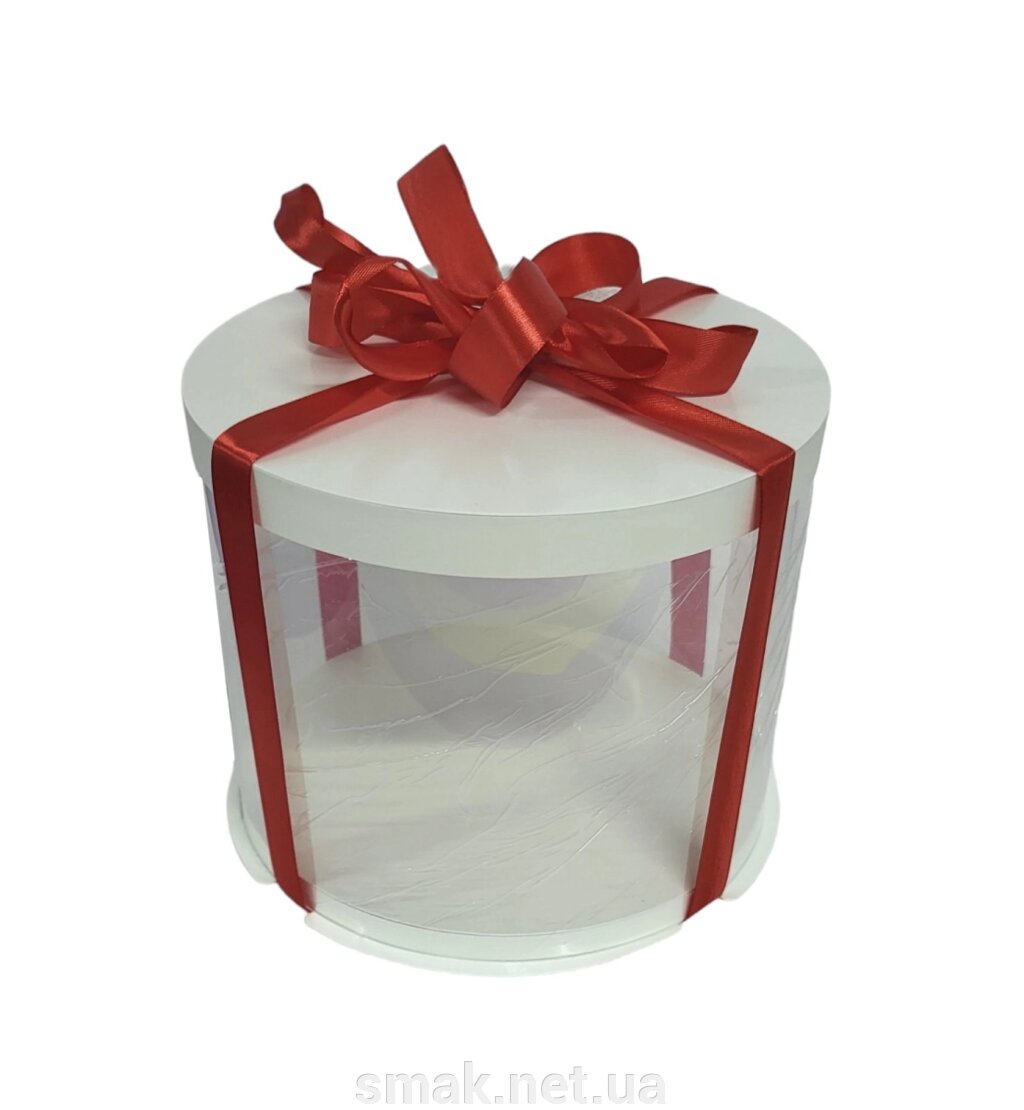 Коробка тубус 200х150 біла з картонною кришкою ( Червона стрічка 3м ) від компанії Інтернет магазин "СМАК" - фото 1