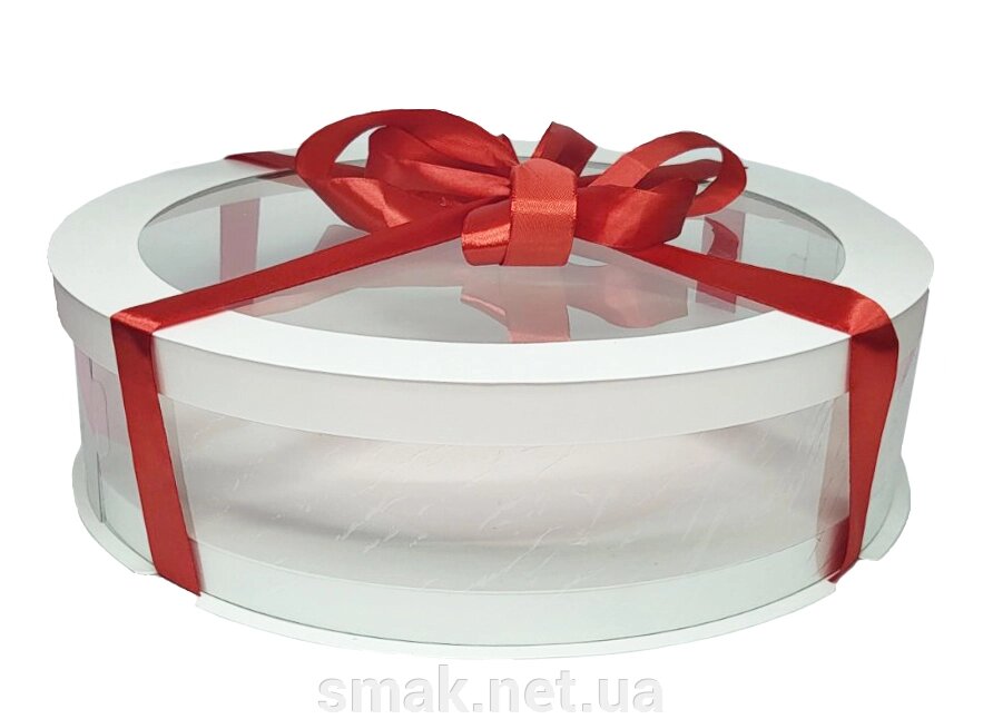 Коробка тубус 250х60 біла з прозорою кришкою 2 м червоної стрічки ( 1 шт. ) від компанії Інтернет магазин "СМАК" - фото 1