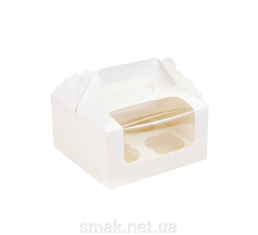 Коробки для кексів, кексів, кексів на 4 шт. Білі з вікном та ручкою (3 шт.) від компанії Інтернет магазин "СМАК" - фото 1