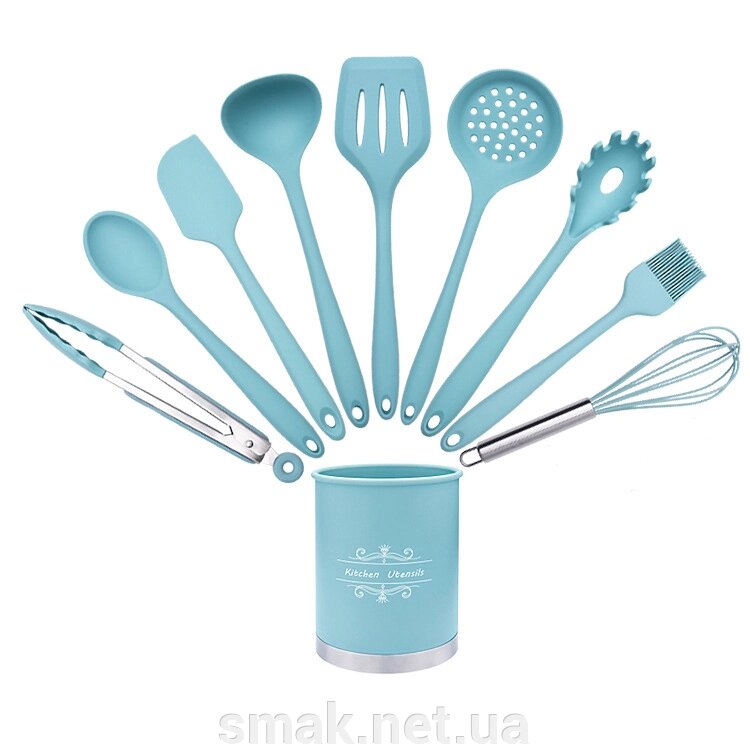 Набір силіконових кухонних інструментів з 10-ти предметів Блакитний від компанії Інтернет магазин "СМАК" - фото 1