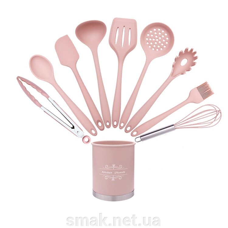 Набір силіконових кухонних інструментів з 10-ти предметів Рожевий від компанії Інтернет магазин "СМАК" - фото 1