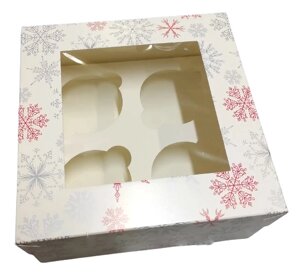 Коробка картонна для капкейк 170х170х90 зі сніжинками (3 шт.)