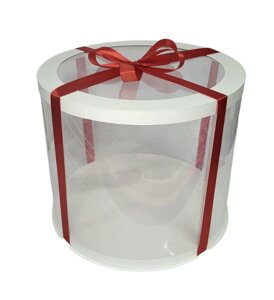 Коробка тубус 300х250 біла з прозорою кришкою ( червона стрічка 3 м ) в Дніпропетровській області от компании Интернет магазин "СМАК"