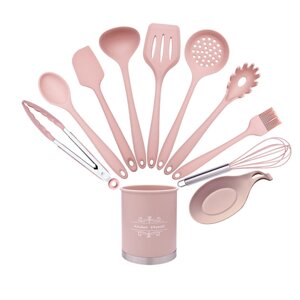 Набір силіконових кухонних інструментів з 11-ти предметів Рожевий