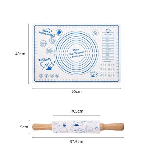 Набір Килимок силіконовий (60 х 40 см) та Скалка (37.5 х 5 см) для розкочування тіста