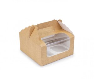 Коробки для кексів, кексів, кексів для 4 PCS Crafts з вікном та ручкою (3 шт.)