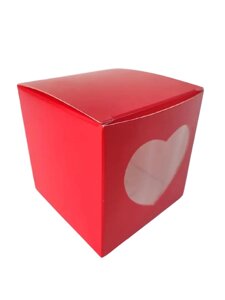 Коробка на 1 капкейк Червона з віконцем - серцем, 909090 (3 шт.)