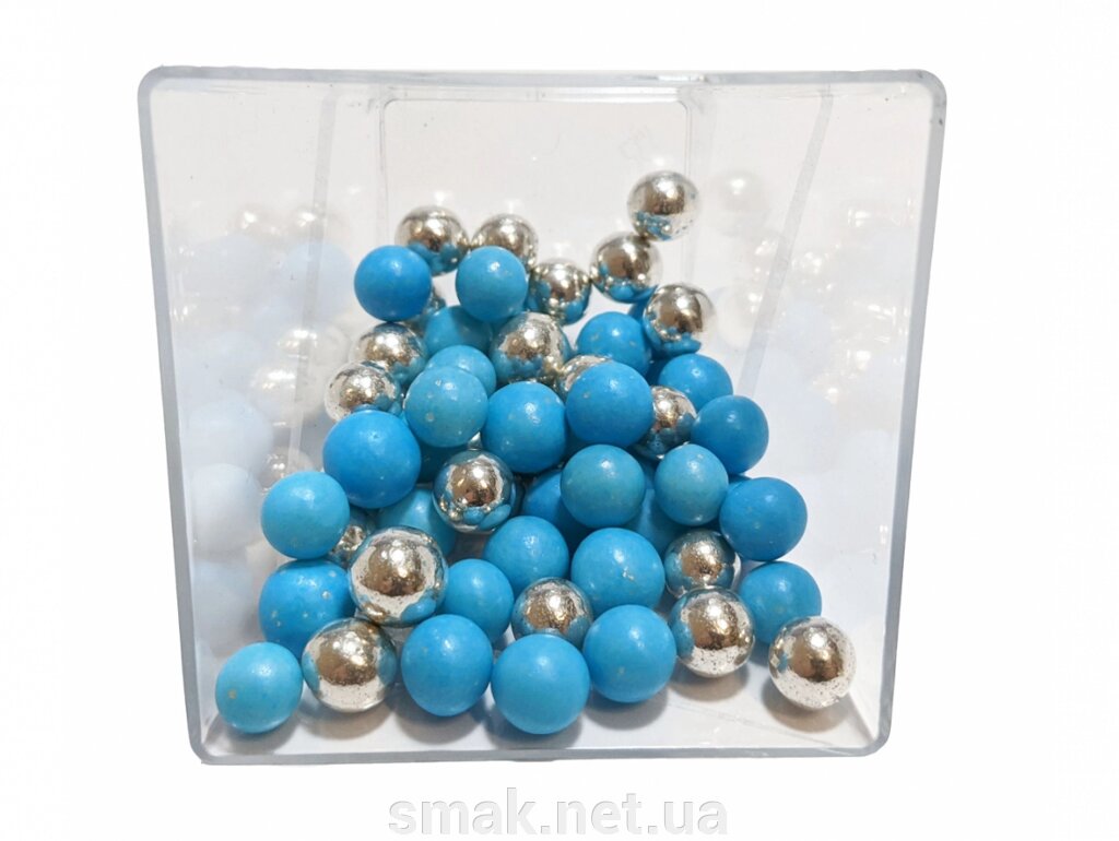 Посипання Кульки блакитні з сріблом 10мм, 50 грам від компанії Інтернет магазин "СМАК" - фото 1