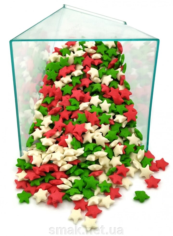 Посипання зірки білі, зелені, червоні 50 грам від компанії Інтернет магазин "СМАК" - фото 1