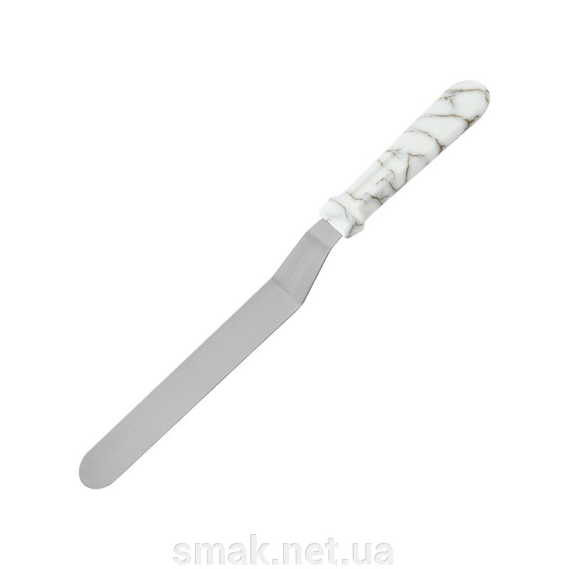 Шпатель кондитерський вигнутий із пластиковою ручкою Білий мармур 15 см від компанії Інтернет магазин "СМАК" - фото 1