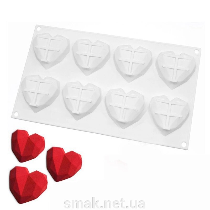 Силіконова форма для євродесертів Серце грановане (8 шт) від компанії Інтернет магазин "СМАК" - фото 1