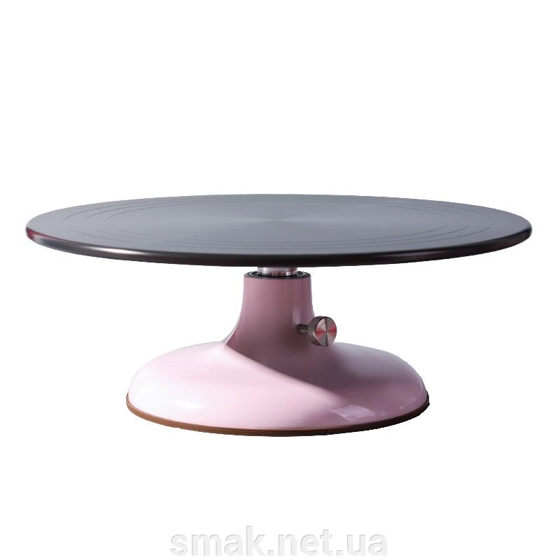 Стійка для торта обертається металева Рожева (чорний верх) регулятор вага 2,6 кг від компанії Інтернет магазин "СМАК" - фото 1