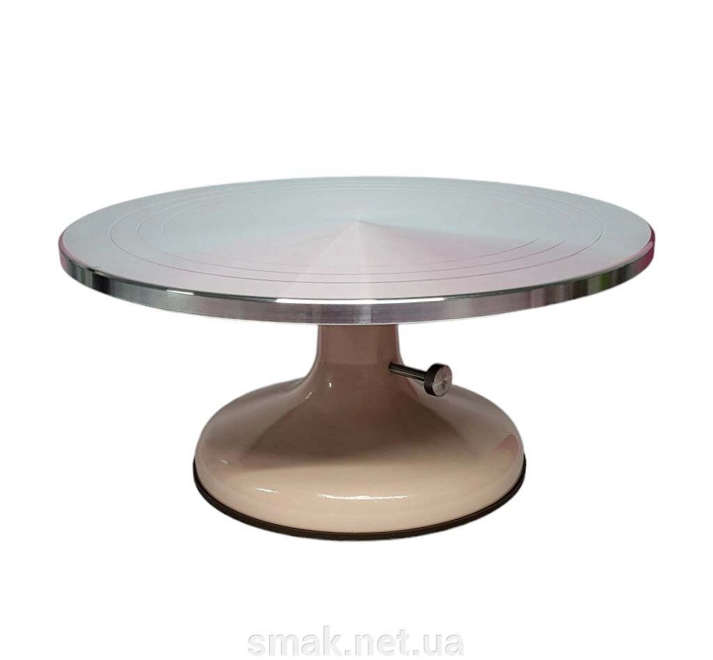 Стійка для торта обертається металева Рожева (сірий верх) регулятор вага 2,6 кг від компанії Інтернет магазин "СМАК" - фото 1