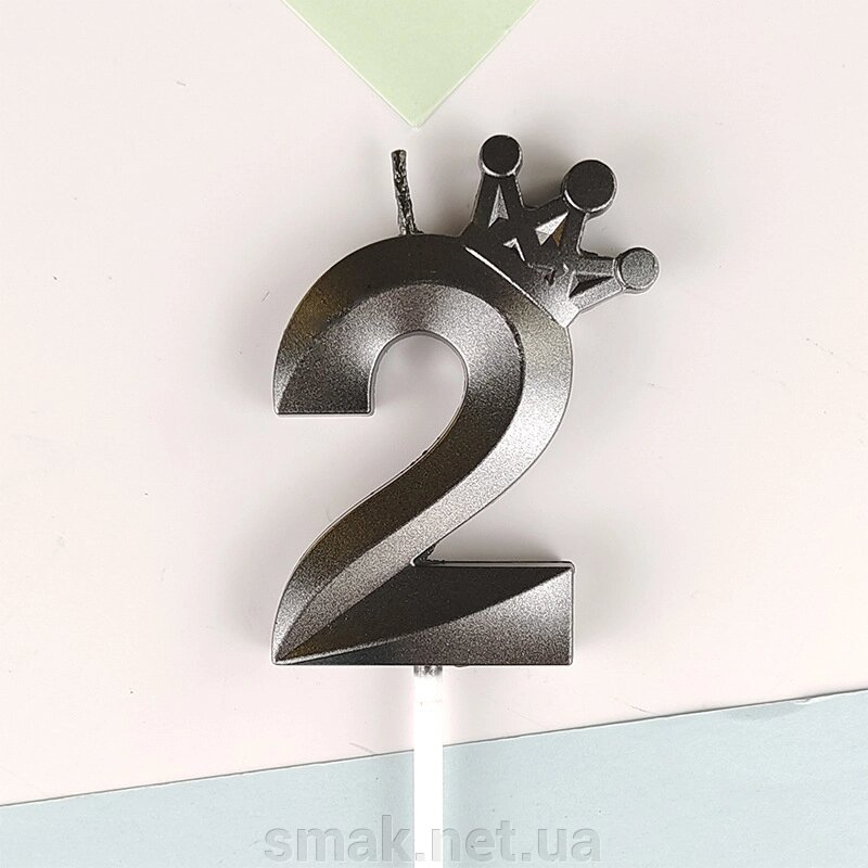 Свічка для торта 2 цифра з короною Чорна від компанії Інтернет магазин "СМАК" - фото 1