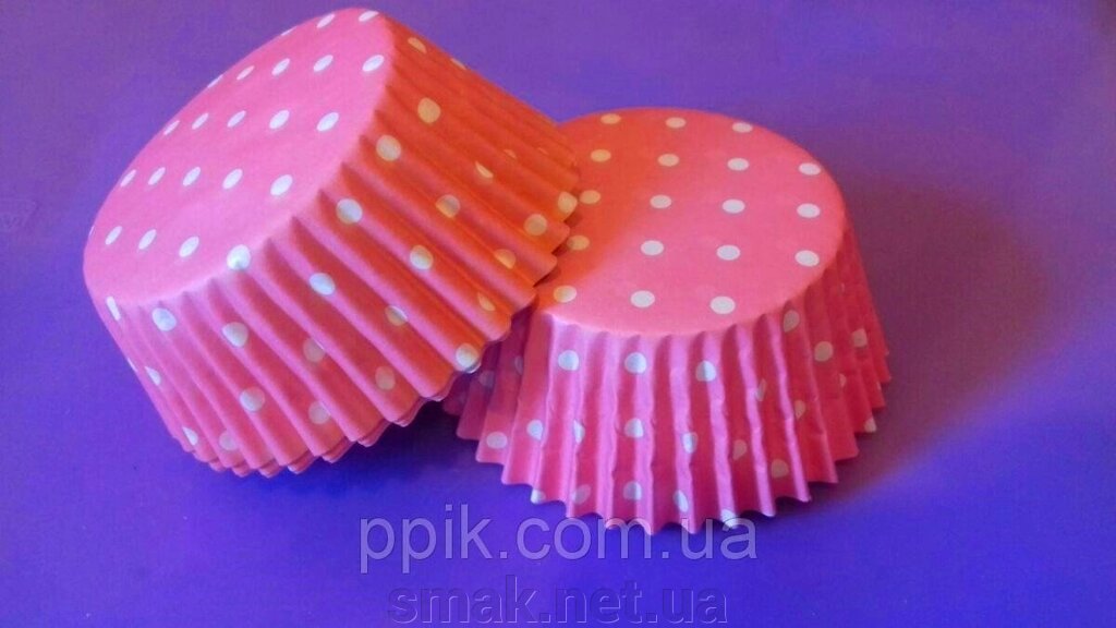 Тарталетки (капсули) паперові для кексів, капкейков Рожеві в білий горох (1000 шт) від компанії Інтернет магазин "СМАК" - фото 1