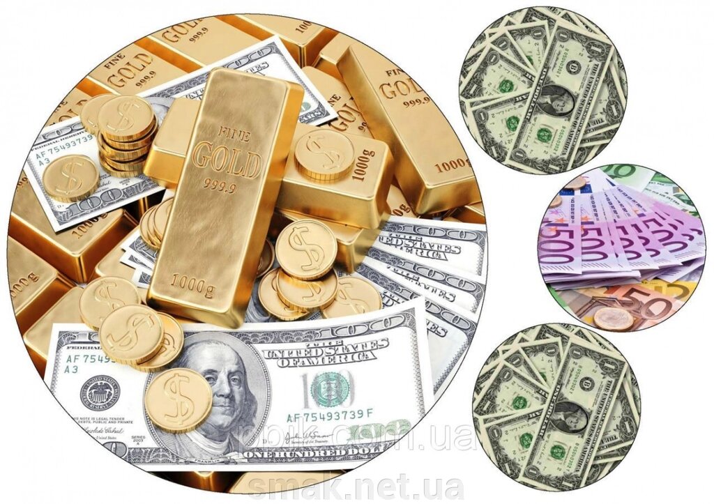 Вафельна картинка гроші Долари, євро і золото від компанії Інтернет магазин "СМАК" - фото 1