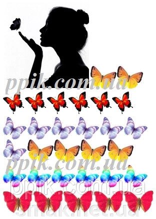 Вафельная картинка Девушка с бабочками ##от компании## Интернет магазин "СМАК" - ##фото## 1