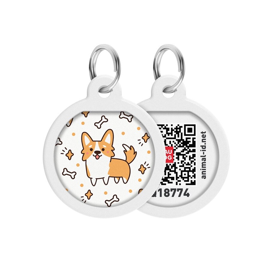 Адресник для собак і котів металевий WAUDOG Smart ID з QR-паспортом, малюнок "Корги", круг, Д 25 мм від компанії ZooVet - Інтернет зоомагазин самих низьких цін - фото 1