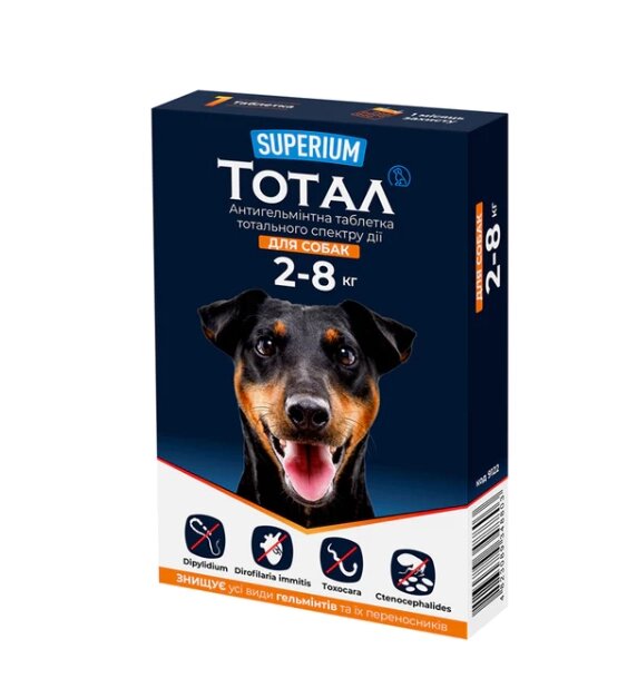 Антигельмінтна таблетка Superium Тотал тотального спектру дії для собак 2 - 8 кг від компанії ZooVet - Інтернет зоомагазин самих низьких цін - фото 1