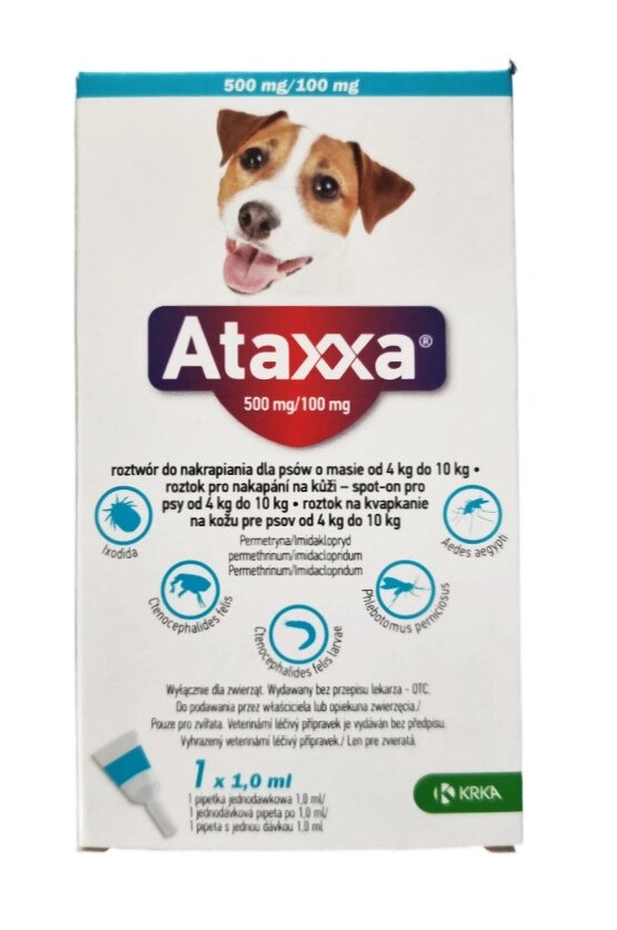 Атакса (Ataxxa) краплі для собак від 4 до 10 кг проти бліх, кліщів, вошей, волосоїдів (1,0 мл 1 піпетка) KRKA від компанії ZooVet - Інтернет зоомагазин самих низьких цін - фото 1