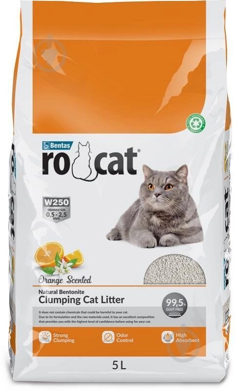 Бентонітовий наповнювач для котів RoCat з ароматом апельсина, 5 л від компанії ZooVet - Інтернет зоомагазин самих низьких цін - фото 1
