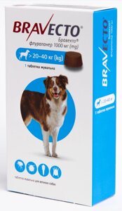 Бравекто (Bravecto) 1000 мг 1 таблетка для собак 20-40 кг (від бліх і кліщів на 3 місяців) MSD Нідерланди (термін до