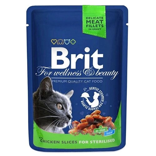 Brit Premium Cat (пауч) Шматочки в соусі з КУРКОЮ для стерилізованих кішок / 100 гр від компанії ZooVet - Інтернет зоомагазин самих низьких цін - фото 1