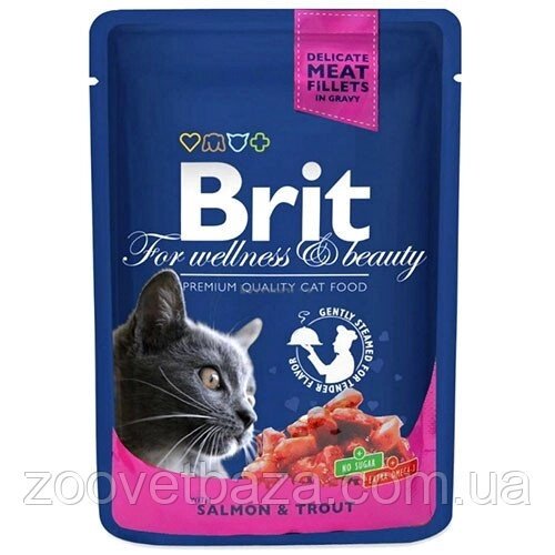 Brit Premium Cat (пауч) Шматочки в соусі з ЛОСОСЕМ і ФОРЕЛЛЮ для кішок / 100 гр від компанії ZooVet - Інтернет зоомагазин самих низьких цін - фото 1