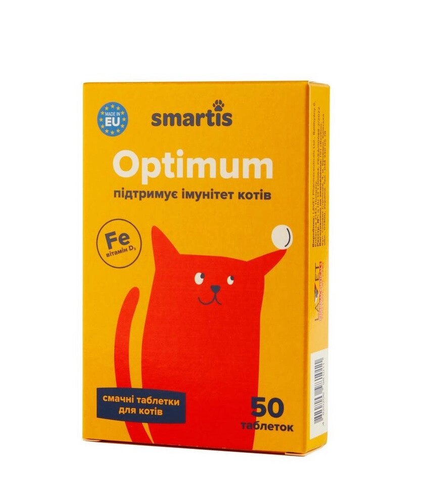 Додатковий корм для кішок Smartis Optimum із залізом (50 таблеток) від компанії ZooVet - Інтернет зоомагазин самих низьких цін - фото 1