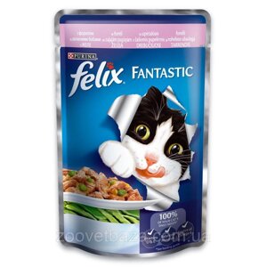 Felix Fantastic Консерви для кішок з фореллю і зеленим горошком в желе 85 г Purina