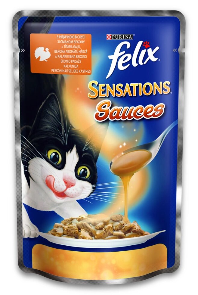 Felix Sensation Sauces Вологий корм для котів Фелікс з індичкою і беконом в соусі 85 г від компанії ZooVet - Інтернет зоомагазин самих низьких цін - фото 1