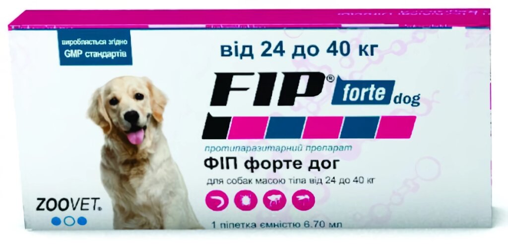 FIP forte dog (ФІП форте дог) краплі від бліх, кліщів і комарів для собак 24 - 40 кг, Zoovet від компанії ZooVet - Інтернет зоомагазин самих низьких цін - фото 1