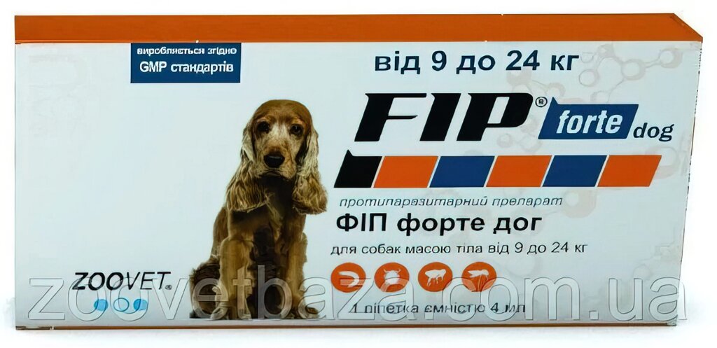 FIP forte dog (ФІП форте дог) краплі від бліх, кліщів і комарів для собак 9-24 кг 1 піпетка, Zoovet від компанії ZooVet - Інтернет зоомагазин самих низьких цін - фото 1