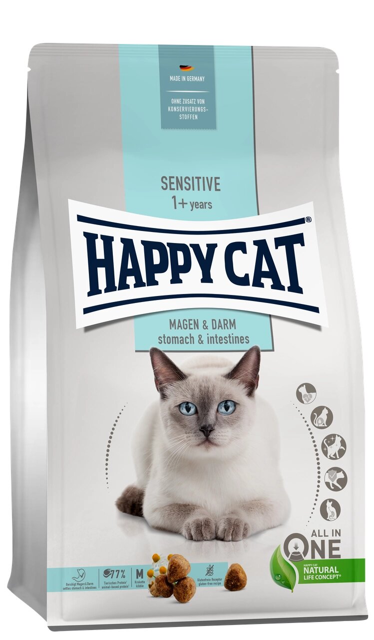 Happy Cat Sensitive Magen&Darm сухий дієтичний корм для котів при захворюваннях шкіри, 4 кг від компанії ZooVet - Інтернет зоомагазин самих низьких цін - фото 1
