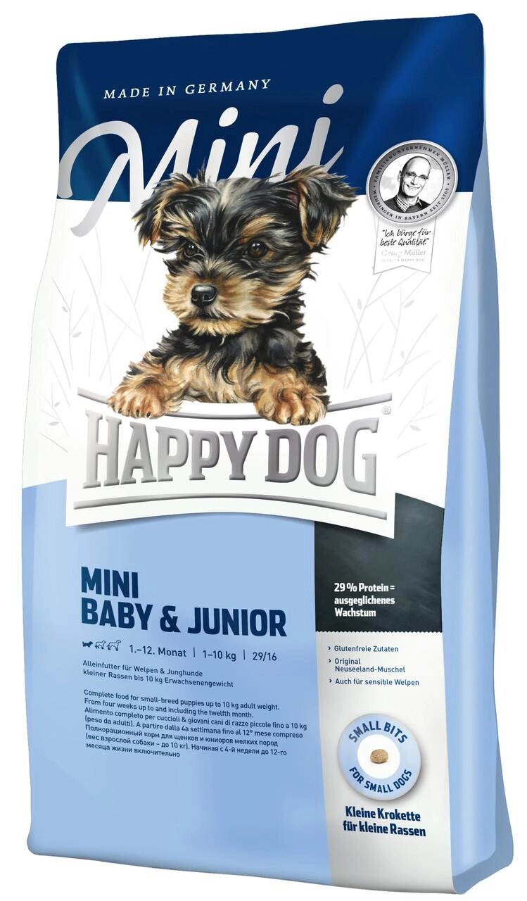 Happy Dog Mini Baby & Junior корм для цуценят з 4-го тижня до 12 місяців, 4 кг від компанії ZooVet - Інтернет зоомагазин самих низьких цін - фото 1