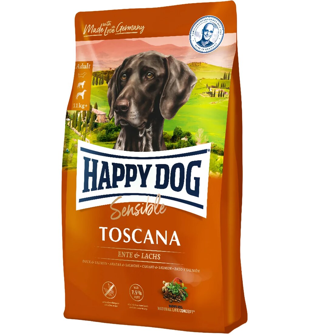 Happy Dog Toscana сухий корм для кастрованих собак та собак з надмірною вагою (качка, лосось), 12,5 кг від компанії ZooVet - Інтернет зоомагазин самих низьких цін - фото 1