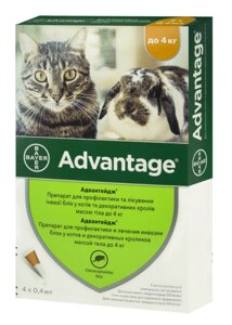 Краплі від бліх Адвантейдж (Advantage) 40 для котів і декоративних кроликів до 4 кг (1 піпетка 0,4 мл) Bayer