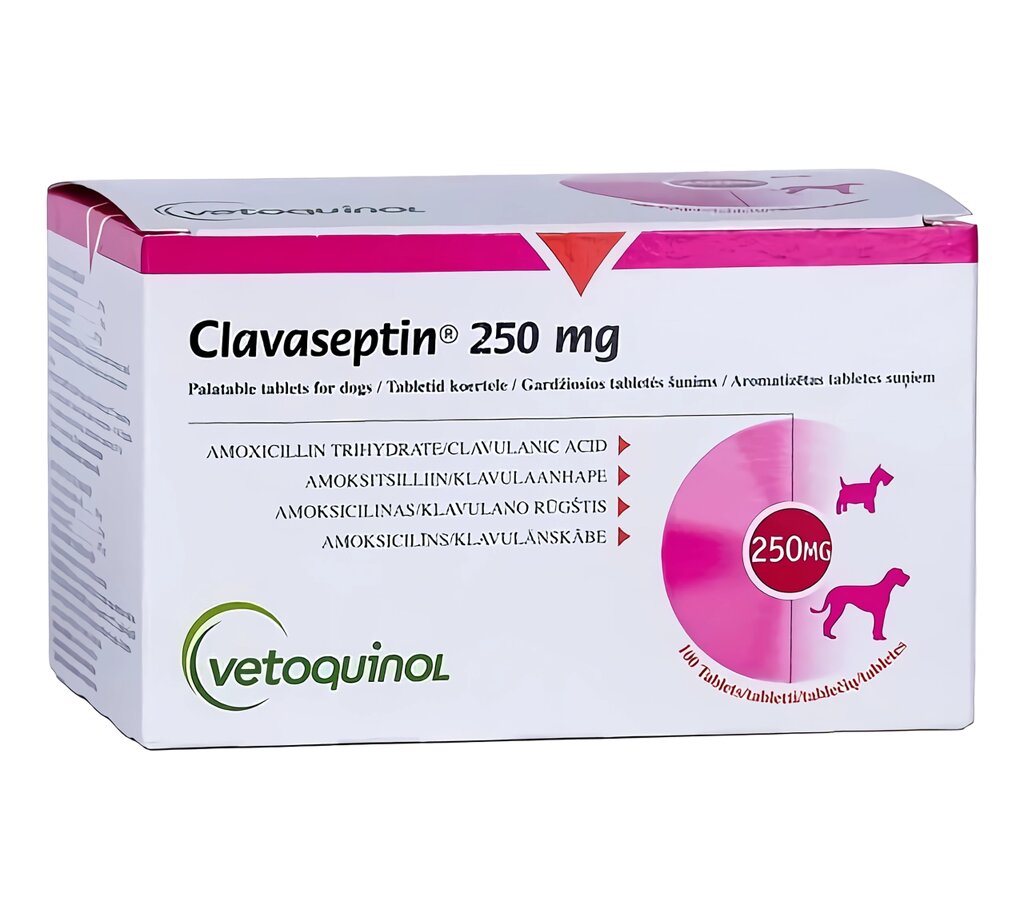 Клавасептин (Clavaseptin) 250 мг 10 табл. - 1т/20кг (для лікування захворювань шкіри кішок і собак) Vetoquino від компанії ZooVet - Інтернет зоомагазин самих низьких цін - фото 1
