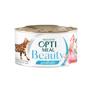 Консерва для дорослих кішок Optimeal Beauty (Оптіміл) з тунцем і кільцями кальмарів у соусі для догляду за