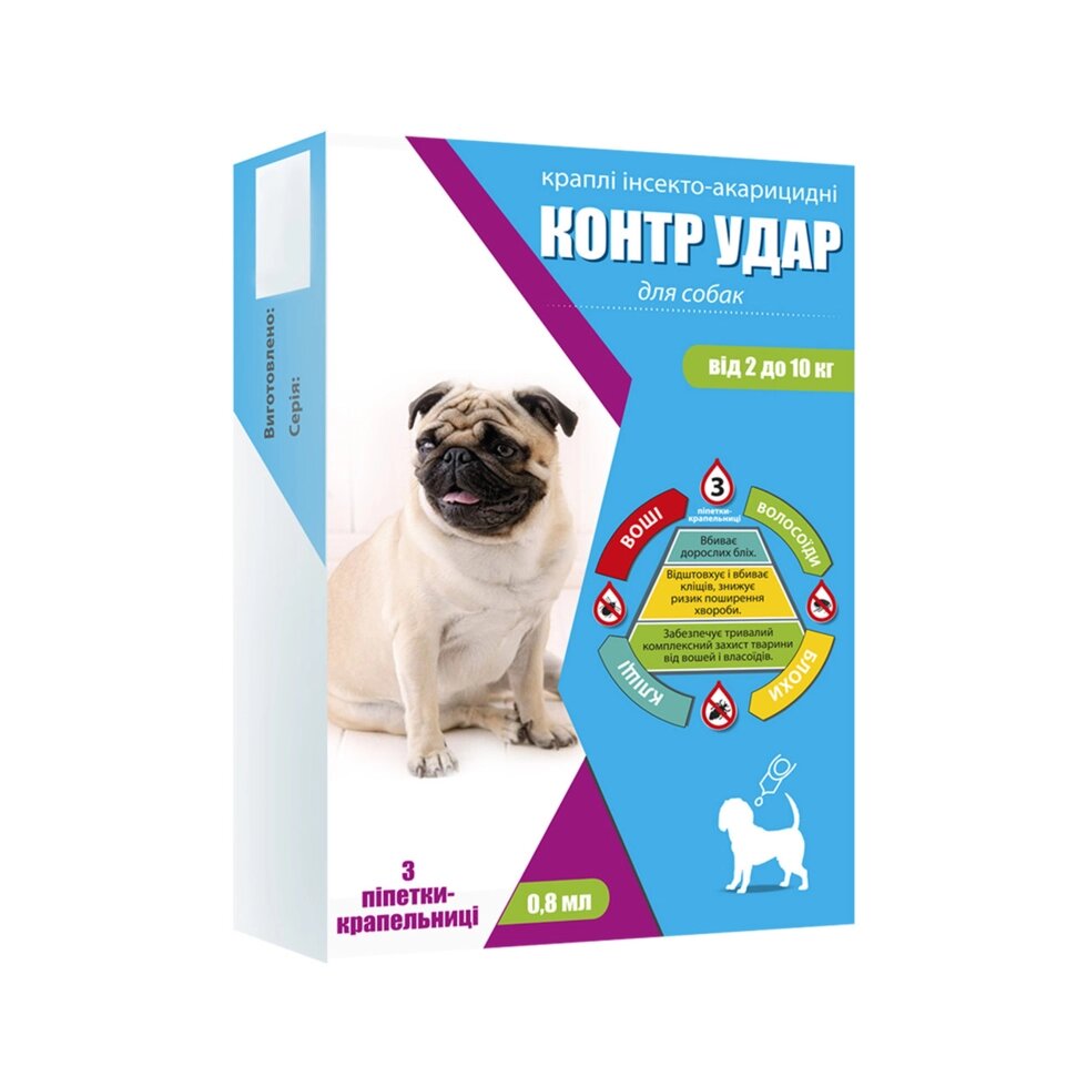 Контр Удар краплі на холку для собак 2-10 кг, 0.8 мл №3 від компанії ZooVet - Інтернет зоомагазин самих низьких цін - фото 1