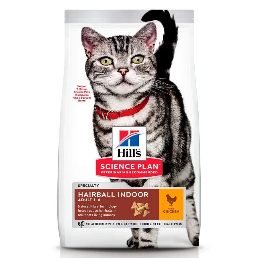 Корм для дорослих котів Хіллс Hills SP Hairball Indoor Cat сухий корм з куркою 1.5 кг для виведення грудок шерсті від компанії ZooVet - Інтернет зоомагазин самих низьких цін - фото 1