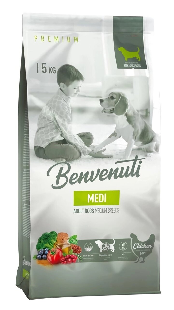 Корм для дорослих собак середніх порід Benvenuti MEDI з куркою 15 кг від компанії ZooVet - Інтернет зоомагазин самих низьких цін - фото 1