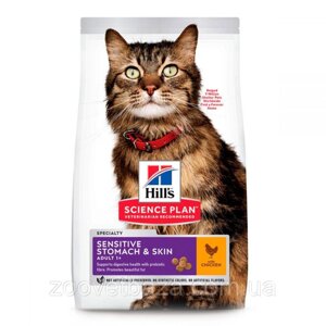 Корм для котів Хіллс Hills SP Feline Sensitive Stomach & Skin сухий корм для шлунку і шкіри з куркою, 7 кг